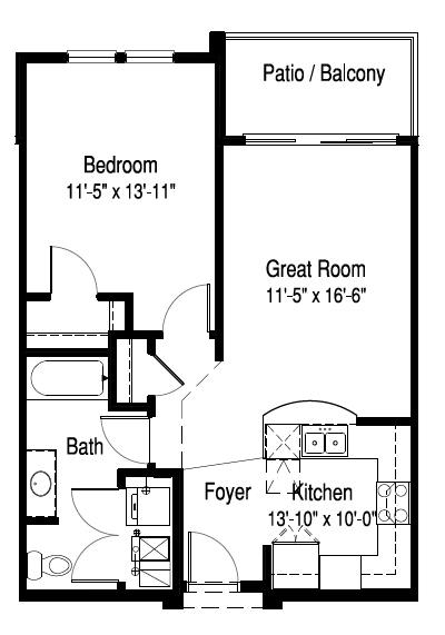 Artisan 1x1B - 2D Floor Plan